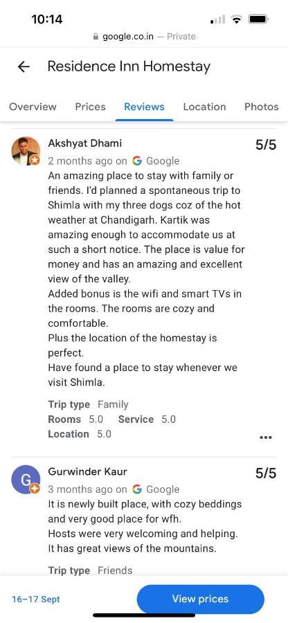 Residence Inn Homestay Shimla Dış mekan fotoğraf